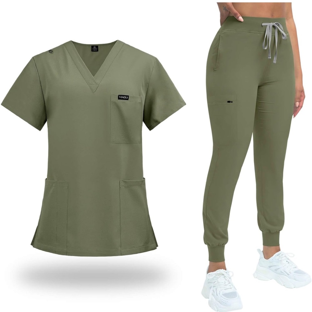 NEW Scrubs Set Classic VNeck Top and Yoga Jogger Pant Uniform Size Medium